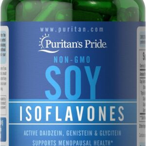 Puritan's Pride Non-GMO Soy Isoflavones 750mg, Dietary Supplement with Active Daidzein, Genistein, and Glycitein Supports Menopause and Hot Flashes, 120 Rapid Release Capsules