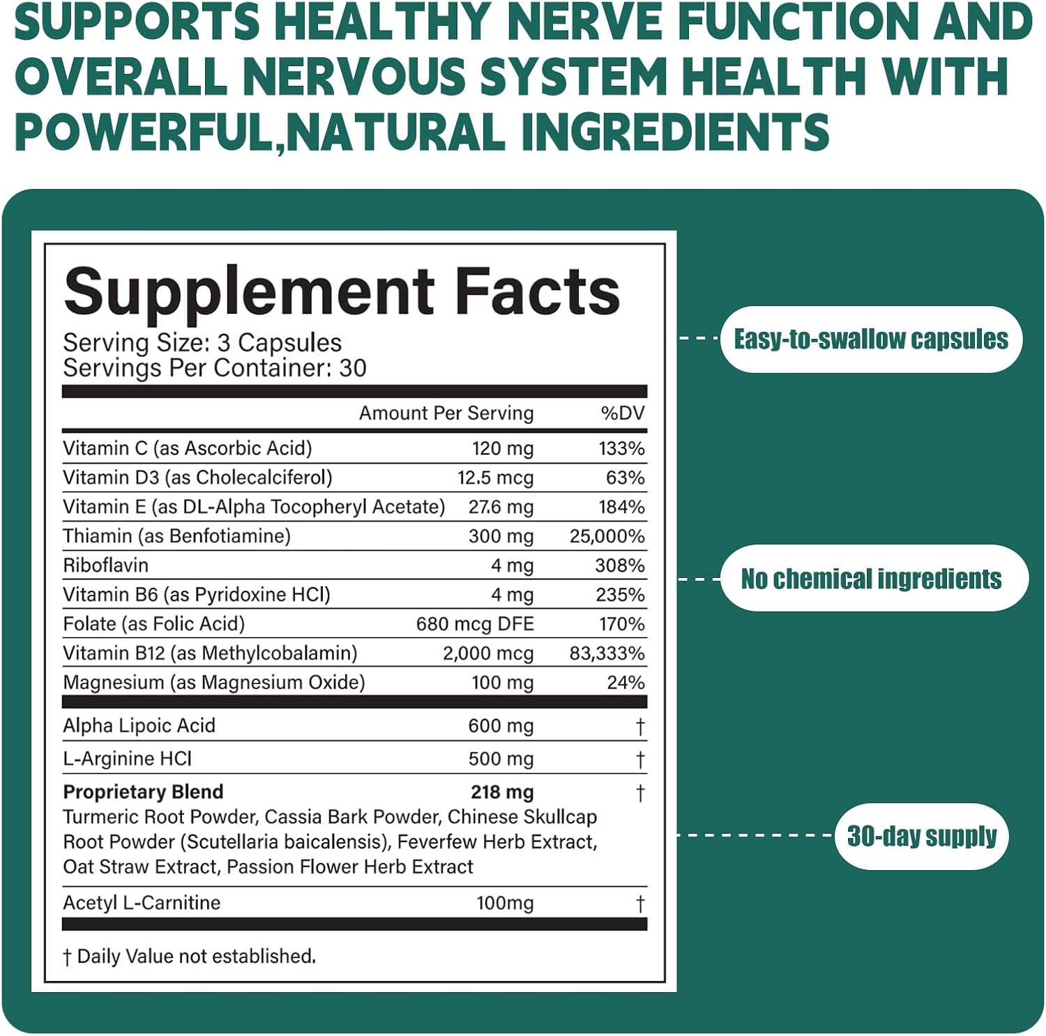 for Neuropathy - 600mg Alpha Lipoic Acid + B Vitamins & Herbal Blend for Nerve Health, Natural Energy – 90 Capsules - Image 2