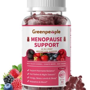 GREENPEOPLE Menopause Supplements for Women Gummies - 16-in-1 Dual Action Menopause Relief W/Black Cohosh, Vitex, Beef Organs for Hormone Balance, Hot Flashes, Night Sweats & Mood, Sugar-Free 60 CT