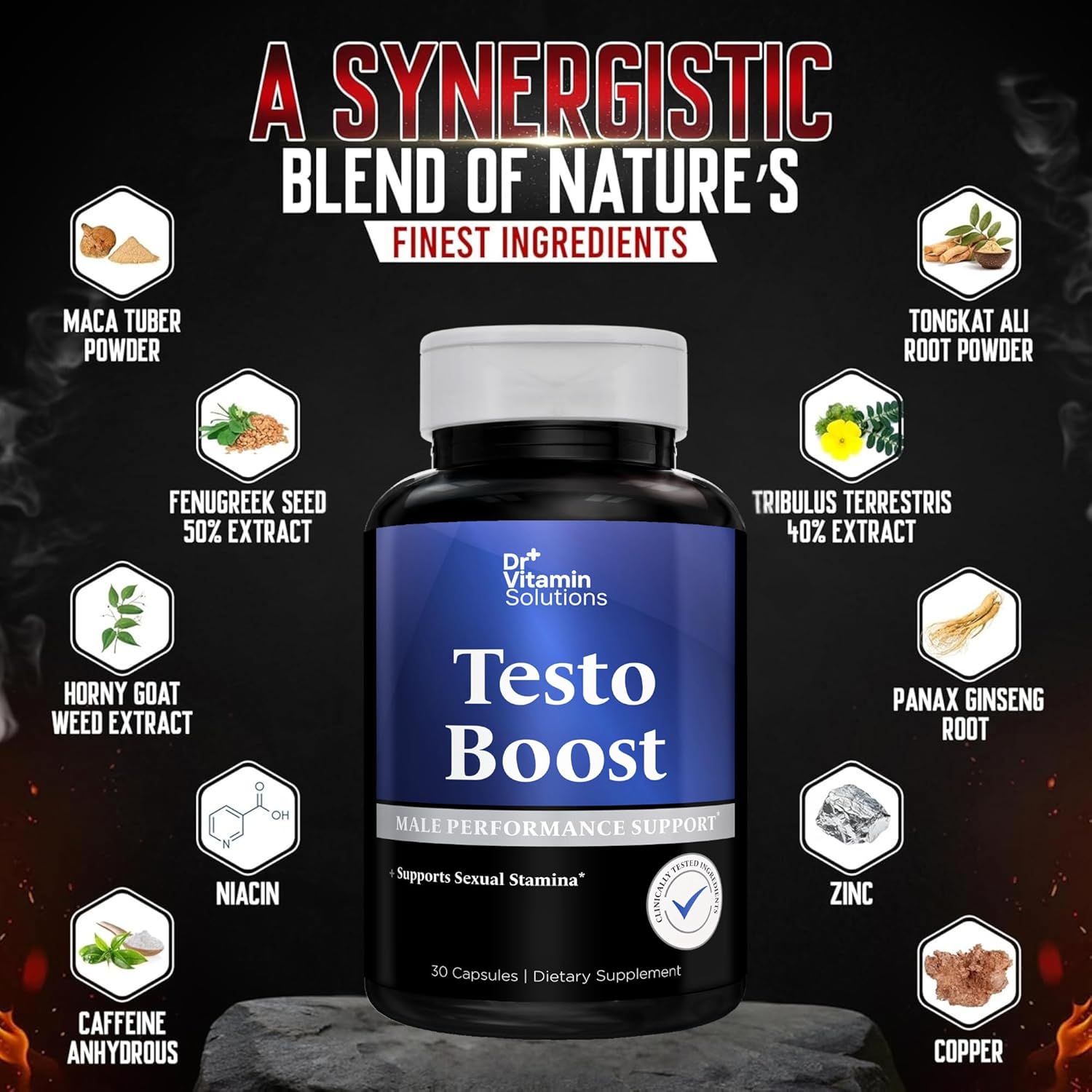 Testosterone Booster Supplement for Men - Stamina, Endurance & Energy - Tongkat Ali, Horny Goat Weed, Tribulus, Fenugreek, Maca & Panax Ginseng - Muscle Strength Support - 30 Capsules, 1 Month Supply - Image 4