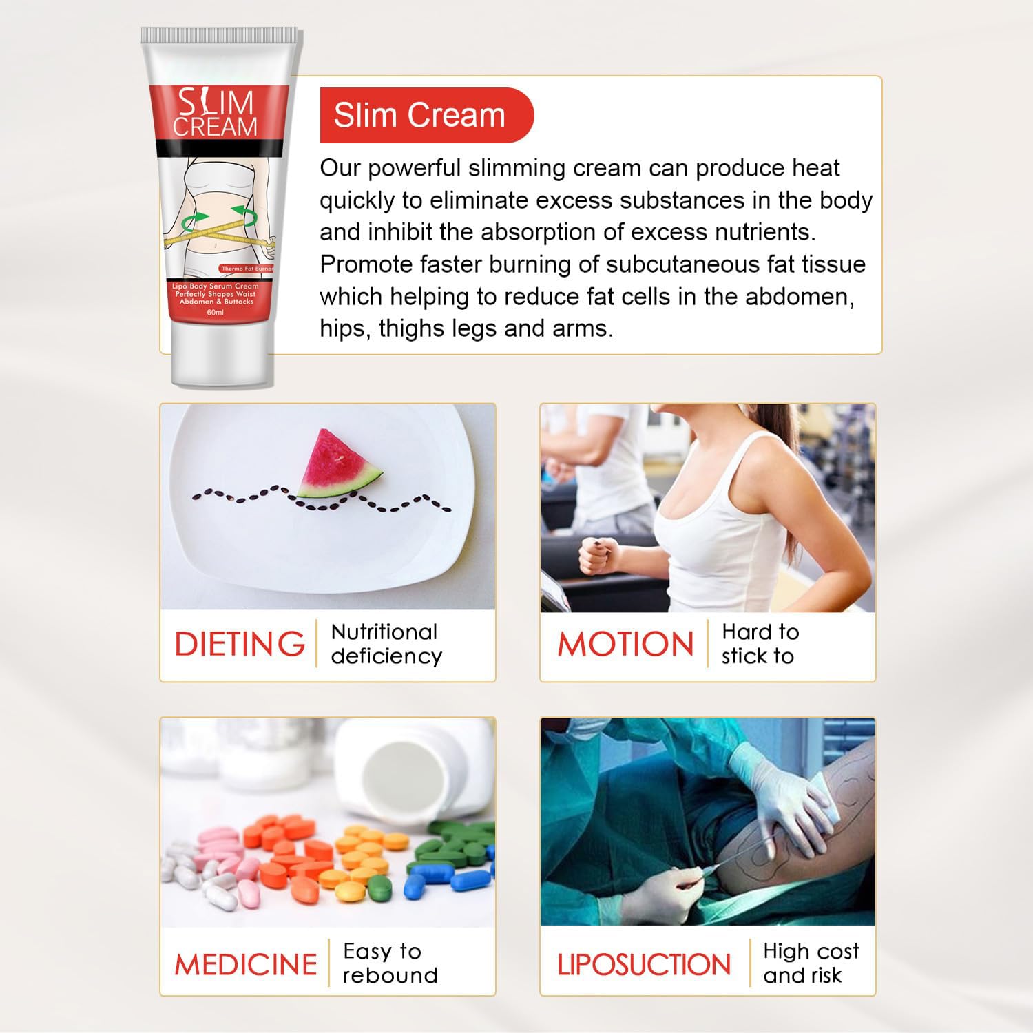 Hot Cream for Belly, Slimming Fat Burning Cream for Stomach, Waist & Buttocks, Belly Fat Burner for Women Men, Sweatcream Moisturizing Firming Weight Loss Tight Cellulite cream, For All Skin Types - Image 5