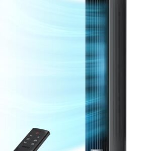 DREO Tower Fan for Bedroom, 2026 Upgraded DC Motor, 28ft/s High Velocity, 20dB Ultra Quiet Standing Fan, 8 Speeds 4 Modes, 90° Oscillating Bladeless Fan for Indoors, Floor Fans with Remote, Black