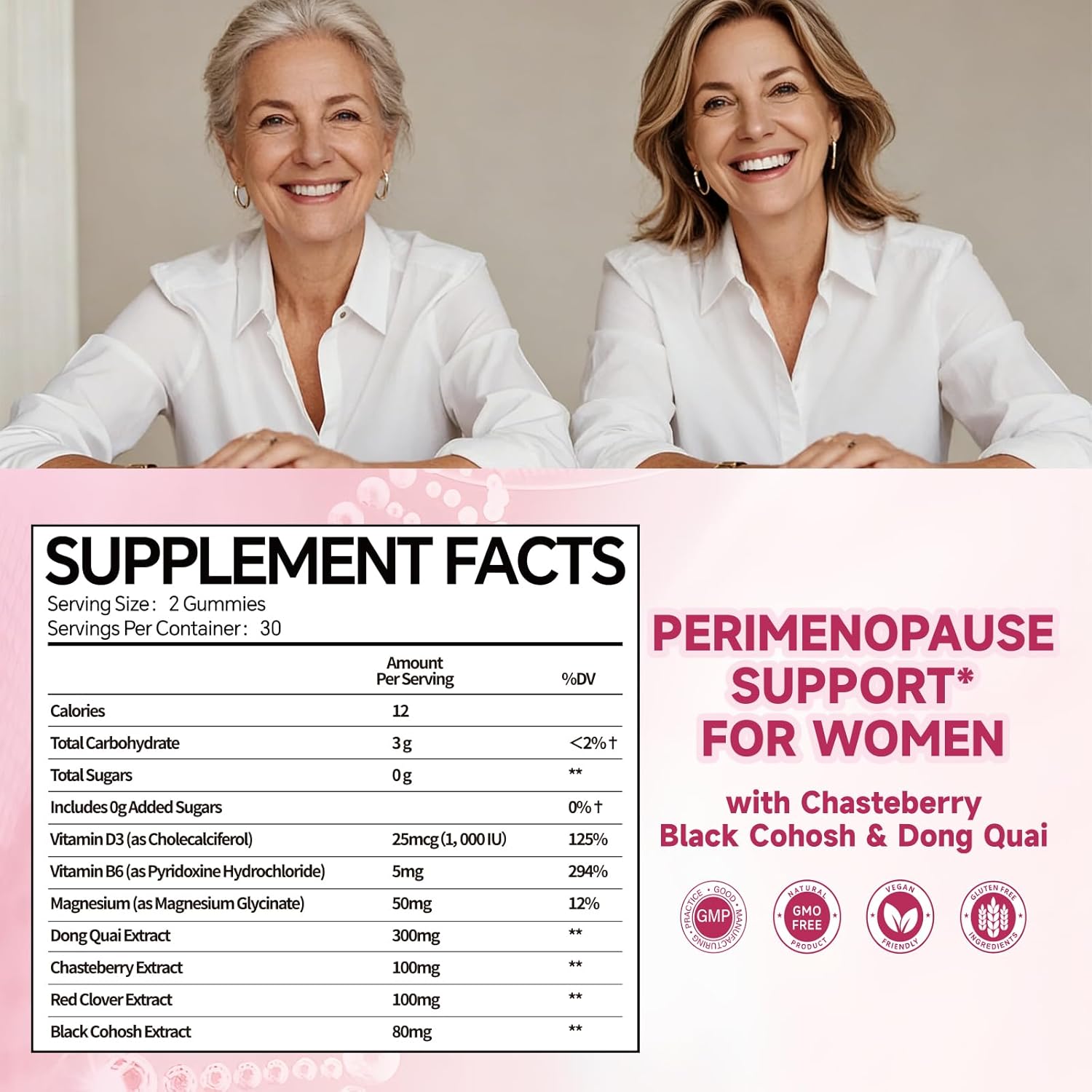 Perimenopause Support Gummies for Women - Menopause Relief & Balance Supplement with Black Cohosh Chasteberry Vitamins D3 B6 for Hot Flashes Night Sweats & Mood - Image 5
