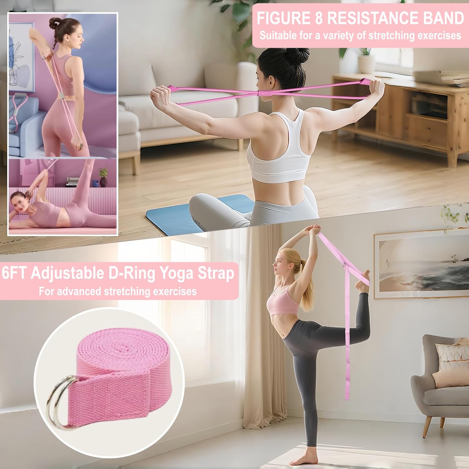 Nuplot Pilates Equipment, Pilates Kit for Home Workouts, Pilates Essentials Kit for Women, Home Pilates Kit with Pilates Ring and Ball Set, Booty Bands, Figure 8 Resistance Band, Yoga Band - Image 5