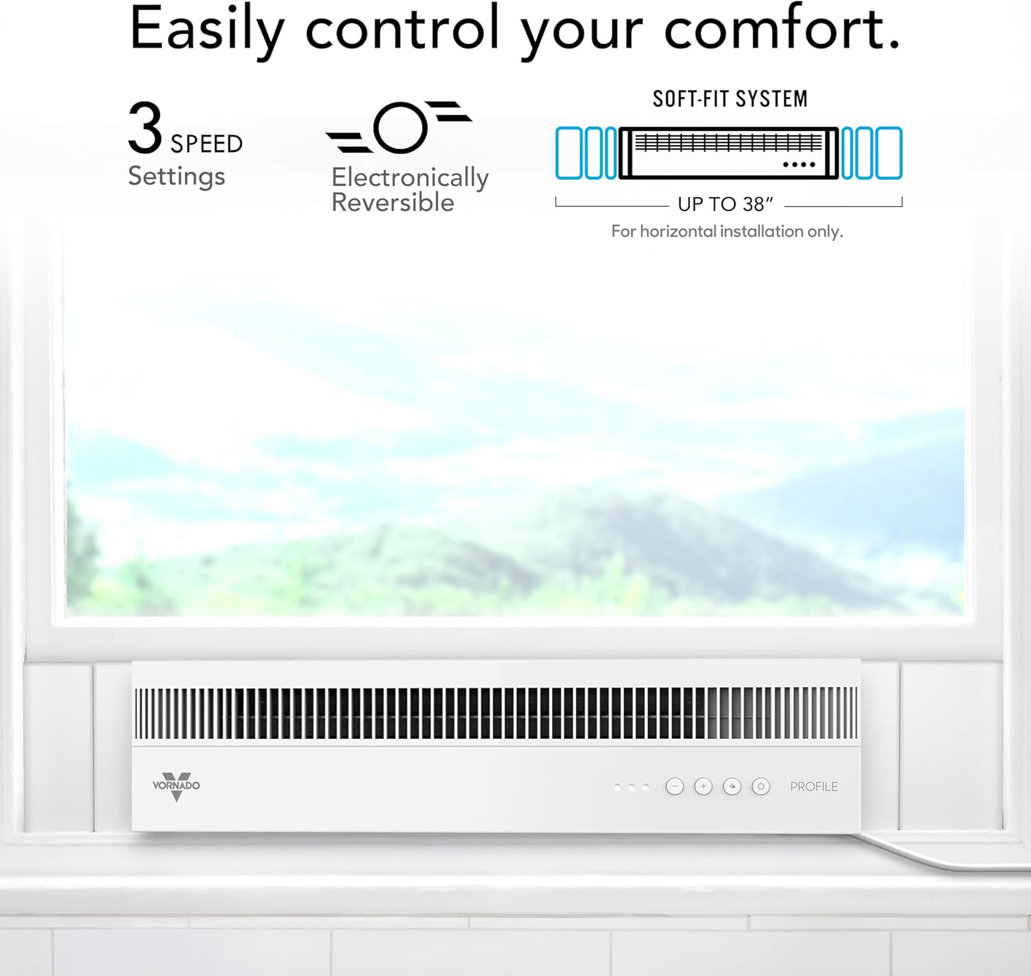 Vornado PROFILE® Window Fan, Whole Room Air Circulator, Reversible Exhaust, Quiet Operation, 3 Speed Settings, Low Profile Window Fan for Kitchen, Bedroom, and Home, White - Image 3