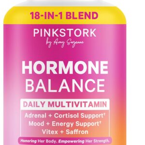 Pink Stork Hormone Balance Multivitamin for Women | 18-in-1 Vitex, Saffron, Ashwagandha, Magnesium | Mood, Energy, Cortisol, Adrenal Support | PMS, Perimenopause Support | 60 Vegan Capsules