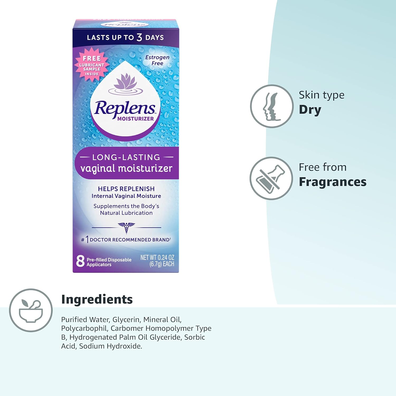 Replens Long-Lasting Vaginal Moisturizer, 8ct with Single-use applicator (Pack of 2) - Image 10