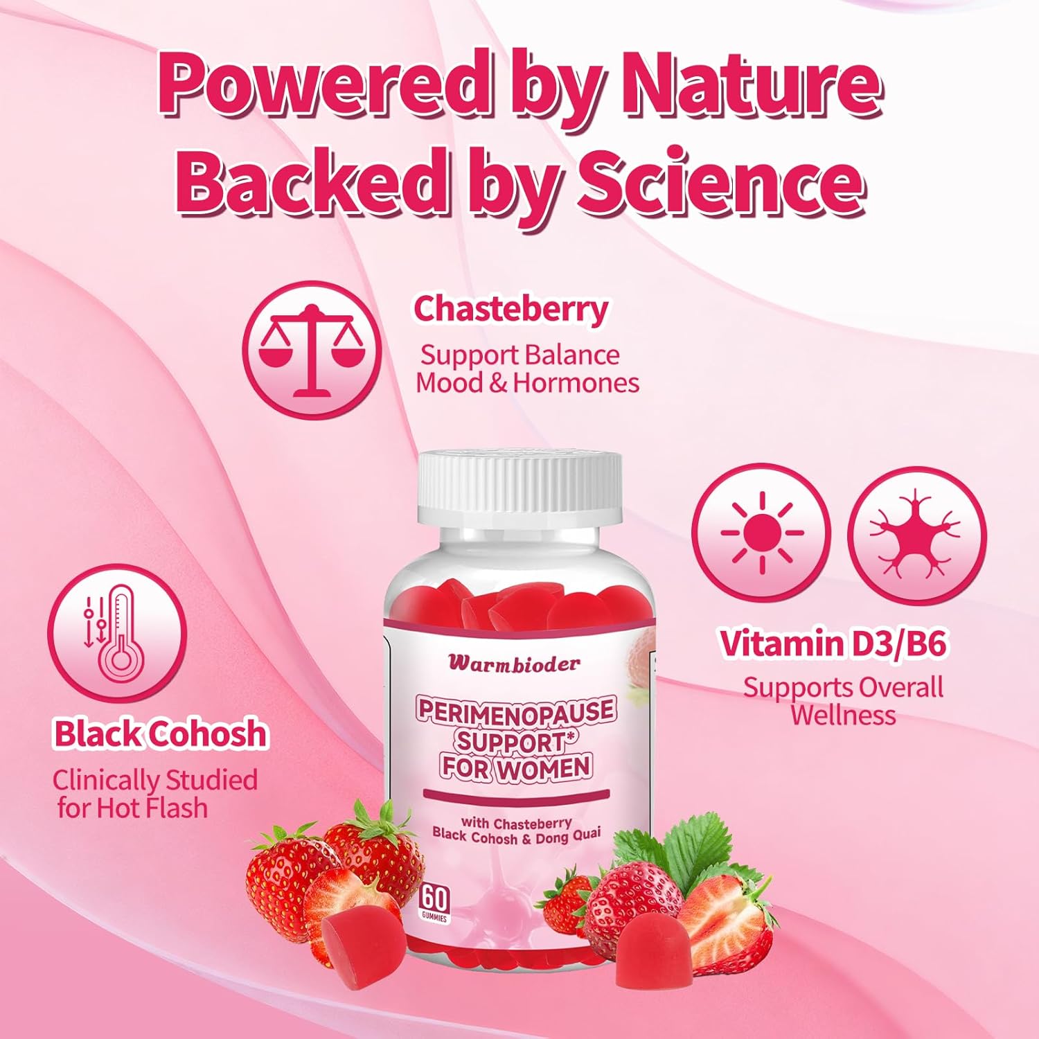 Perimenopause Support Gummies for Women - Menopause Relief & Balance Supplement with Black Cohosh Chasteberry Vitamins D3 B6 for Hot Flashes Night Sweats & Mood - Image 3