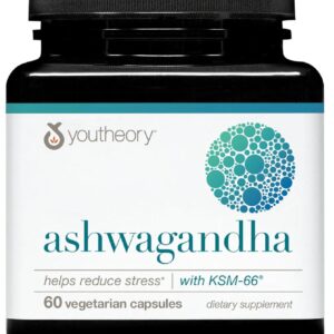 Youtheory Ashwagandha - with Organic KSM-66 Ashwagandha - Herbal Blend to Support Stress Relief & Energy Levels* - Helps Support Mood* - 60 Vegetarian Capsules (30-Day Supply)