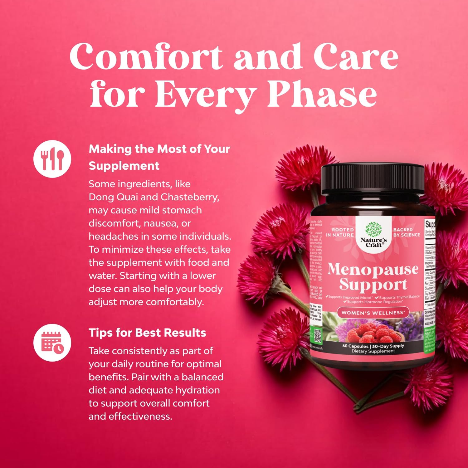Natures Craft Complete Herbal Menopause Supplement for Women - Female Hormone Balance Capsules for Night Sweats Hot Flashes & Mood Swings with Dong Quai, Chaste Berry & Black Cohosh Root - 60 Count - Image 5