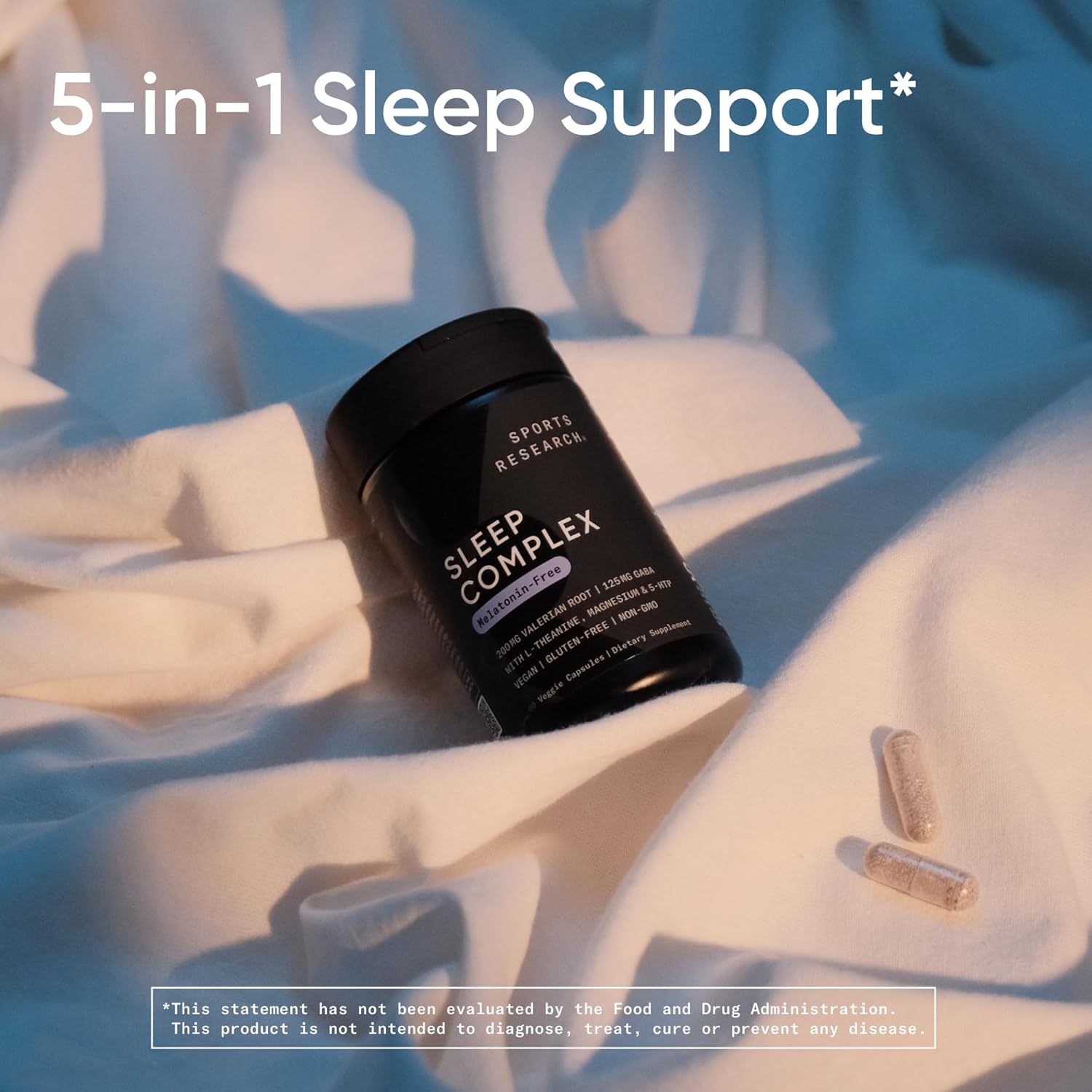Sports Research® Sleep Complex- Melatonin-Free Vegan Capsules - with Valerian Root, GABA, L-Theanine, Magnesium & 5-HTP - 30 Servings - Image 6