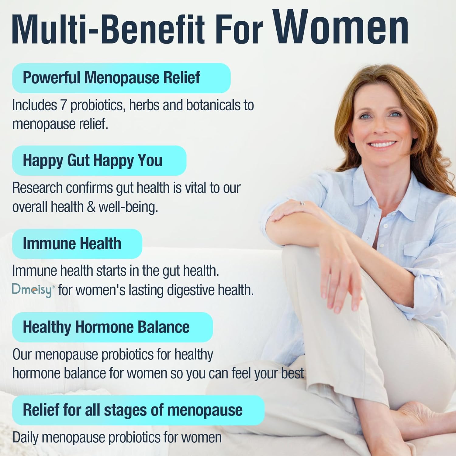 Menopause Supplements for Women, 120 Billion CFU Probiotic, 13-in-1 Herbs Probiotics Complex, for Menopause Relief, Hormone Balance, Hot Flashes, Night Sweats, Mood Swings, Gut & Immunity - 60 Capsule - Image 3