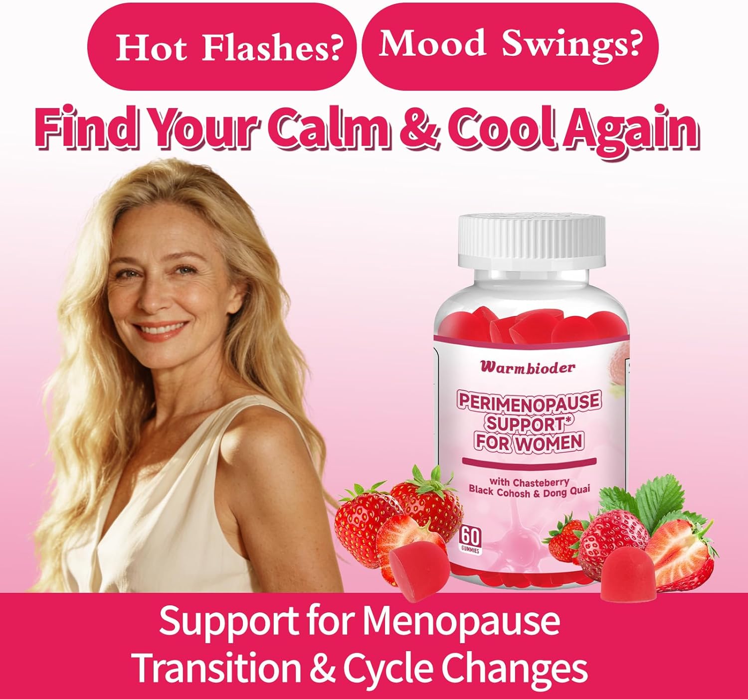 Perimenopause Support Gummies for Women - Menopause Relief & Balance Supplement with Black Cohosh Chasteberry Vitamins D3 B6 for Hot Flashes Night Sweats & Mood - Image 2