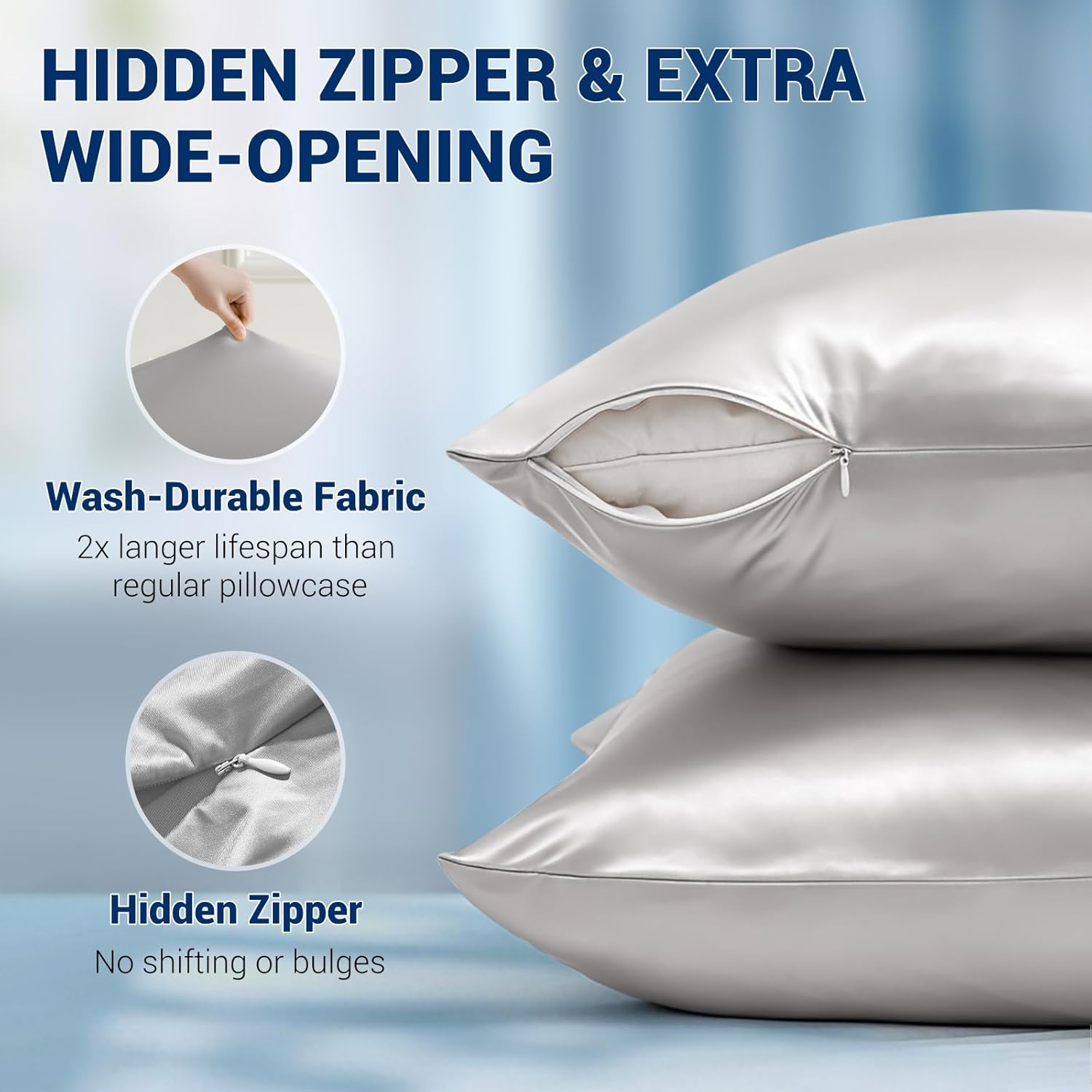 LUXEAR Cooling Pillow Cases for Hot Sleepers, Double-Sided Upgraded Arc-Chill Q-Max > 0.5 Cooling Satin Pillowcase, Silky Soft, Hair & Skin Friendly, Hidden Zipper - Standard, Silver Gray,1 Pack - Image 6