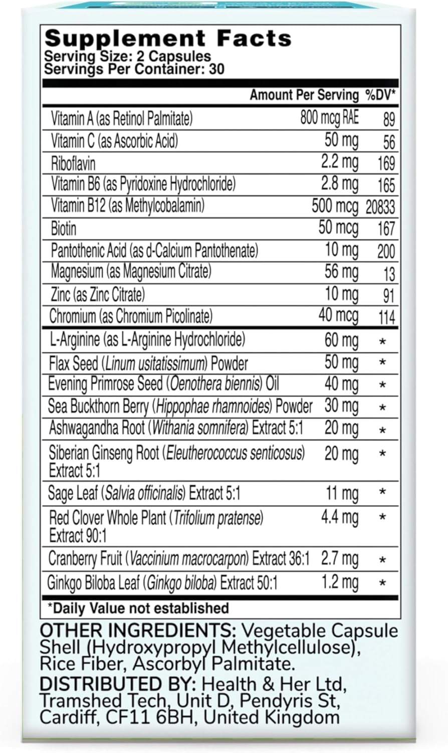 Health & Her Menopause Supplements for Women - Multi-Nutrient Support, Menopause Vitamins for Energy, Bones, Muscles, Skin & Hair, Vegan, Gluten-Free, Non GMO (60ct - 1 Month) - Image 8