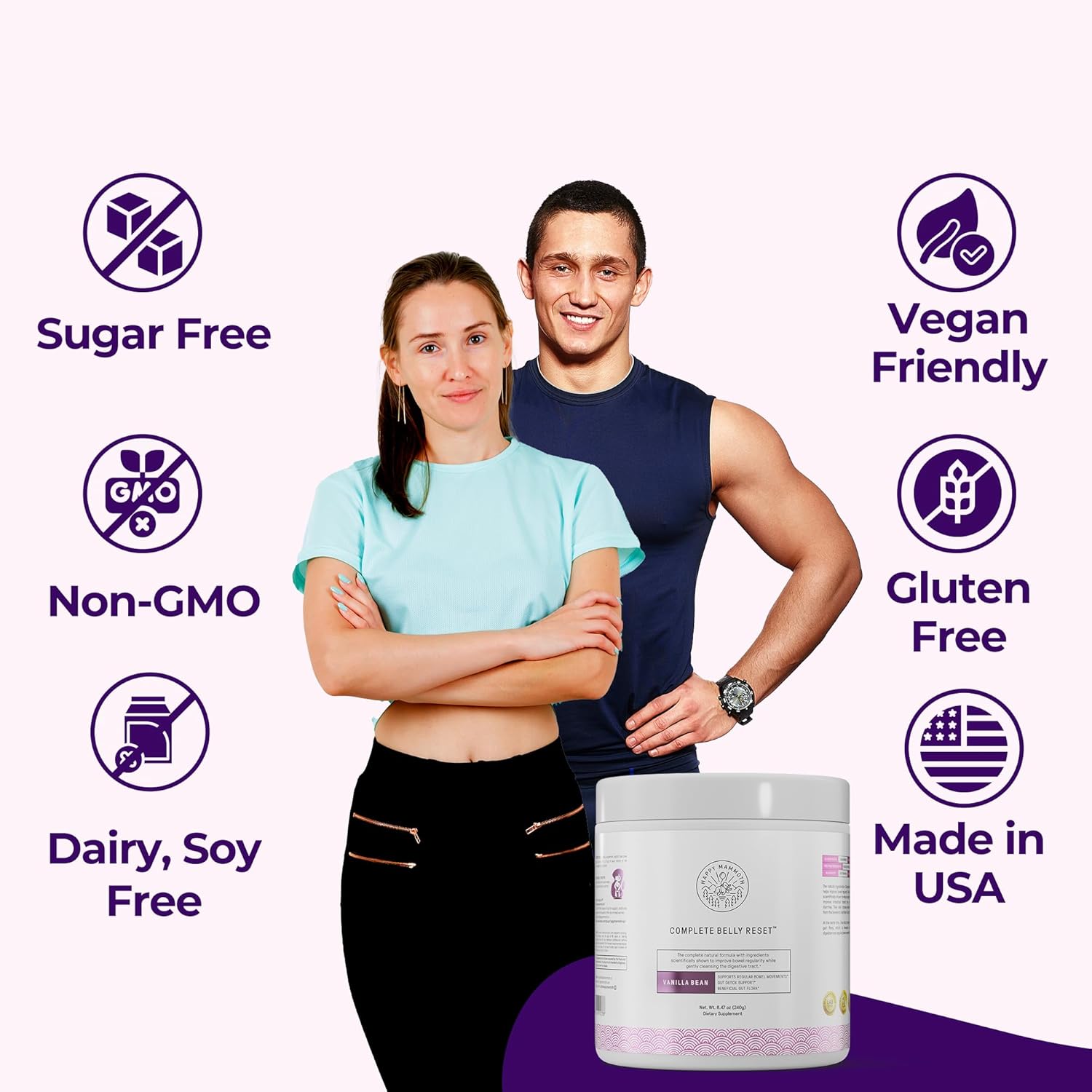 Happy Mammoth Complete Belly Reset Digestive Health Supplement Powder for Men & Women, Supports Gut Health, Reduces Bloating & Gas, Promotes Bowel Regularity, 24 Servings Vanilla Flavor - Image 6