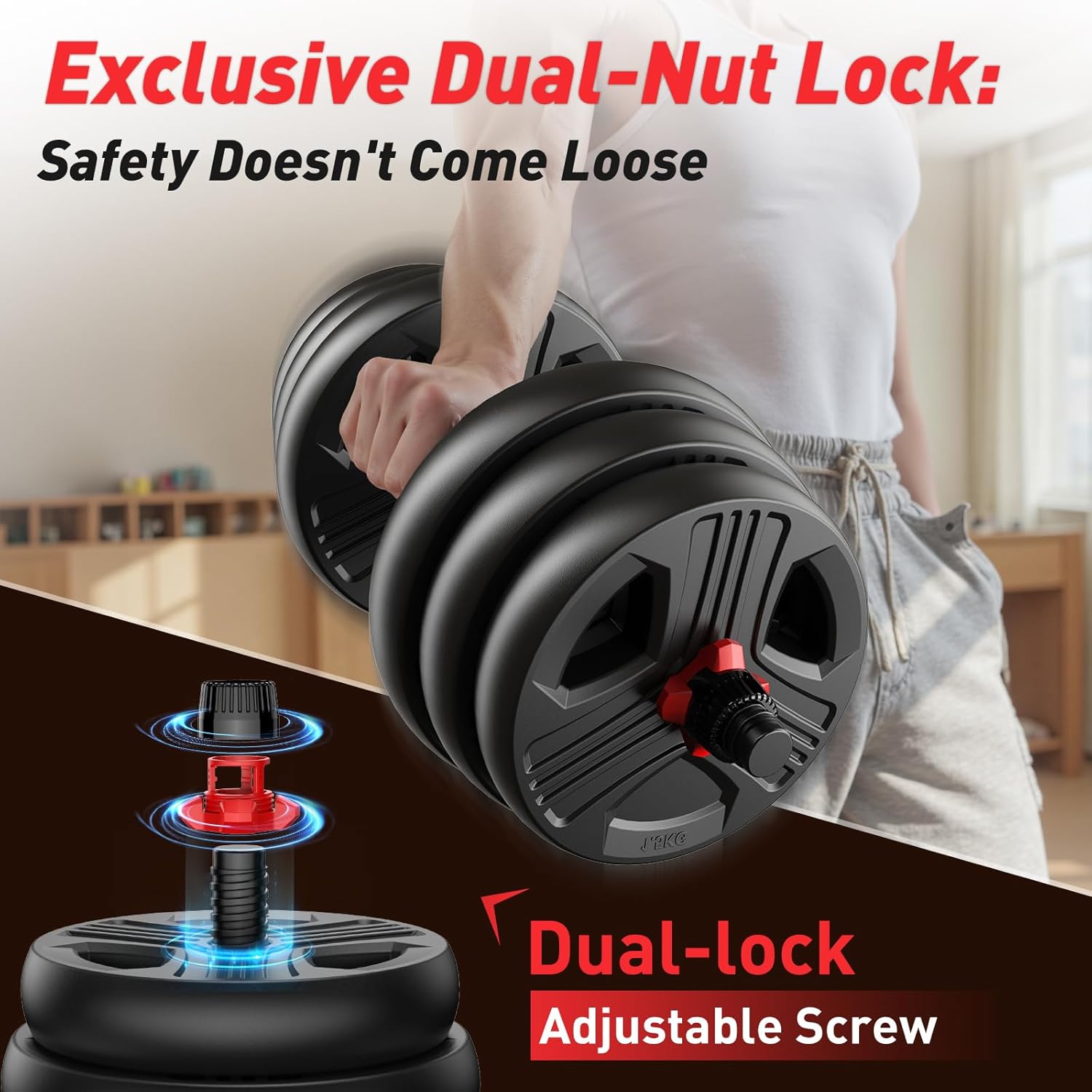 FITPLAM Adjustable dumbbell set,20/35/45/55/70/90lbs Free Weights set with upgraded nut, 5 in 1 Weight Set Used as Kettlebells, Barbell, Push up Stand, Fitness Exercise for Home Gym Suitable Men/Women - Image 3