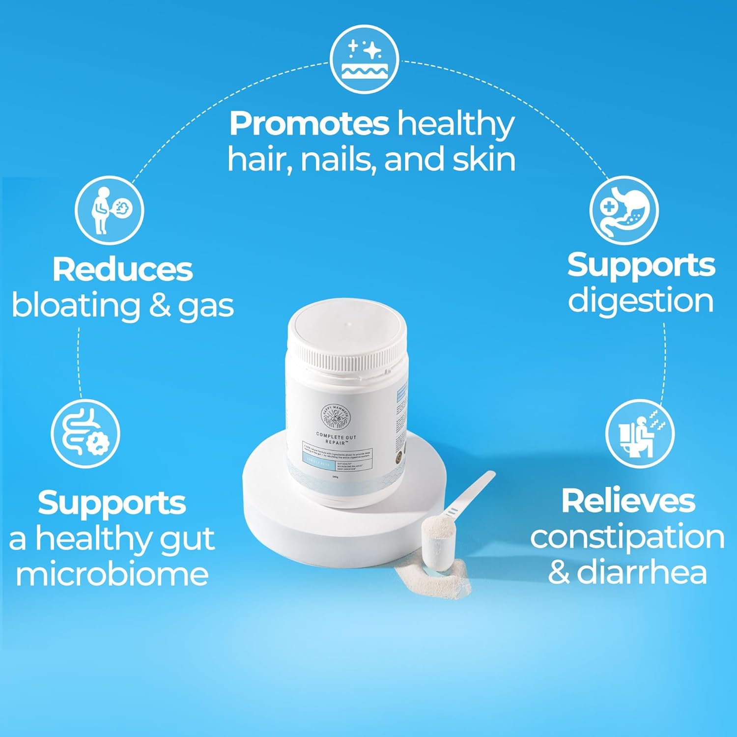 Happy Mammoth Complete Gut Repair Probiotic, Prebiotic, Fiber & Collagen Supplement for Gut Health, Digestion, Healthy Gut Microbiome, Reduces Constipation & Bloating 24 Servings, Vanilla Flavor - Image 2