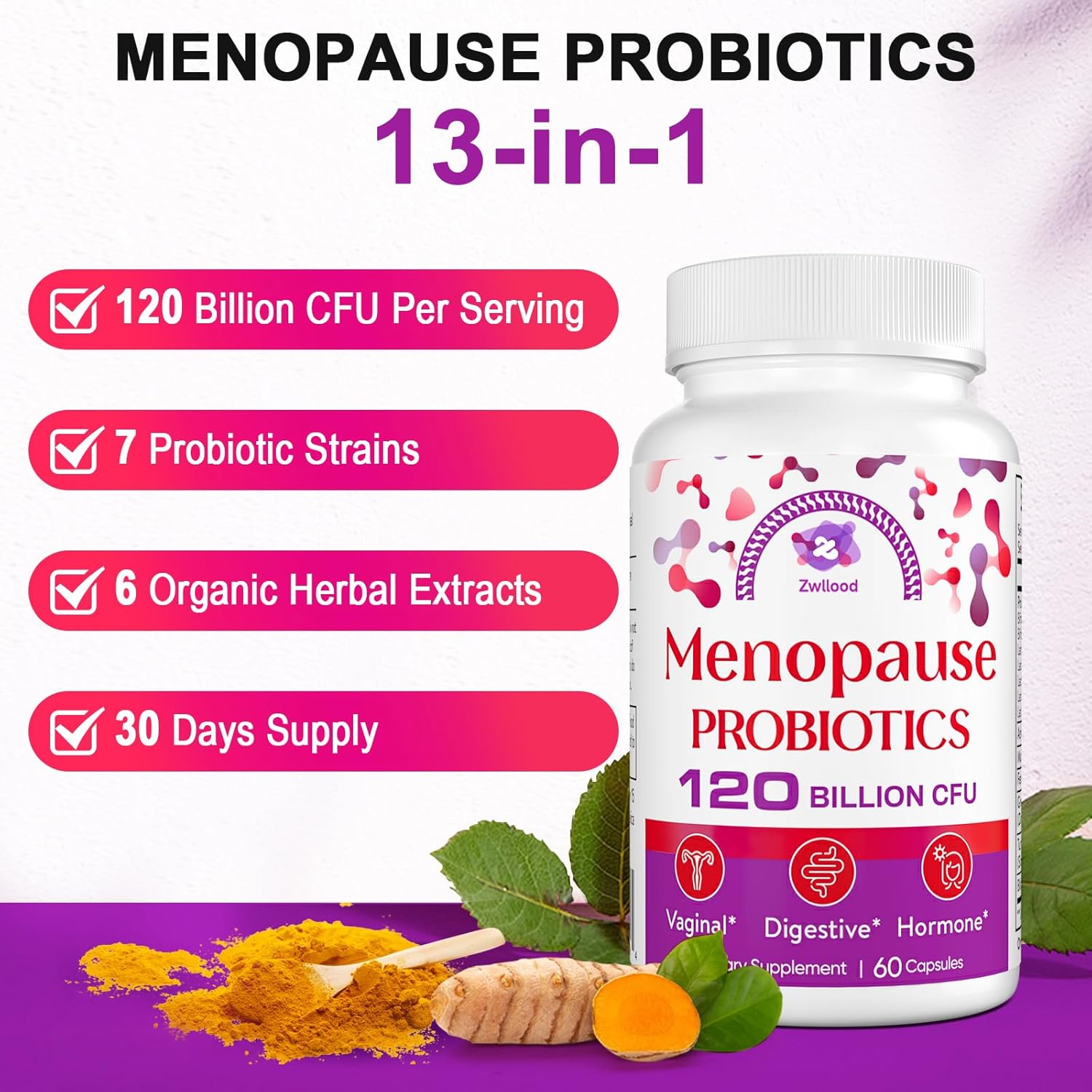 Menopause Supplements for Women, 120 Billion CFU Menopause Probiotics for Women, All-Natural Probiotic for Hot Flashes Menopause, Night Sweats, Mood Swings, Gut and Hormone - 60 Herbal Capsules - Image 7