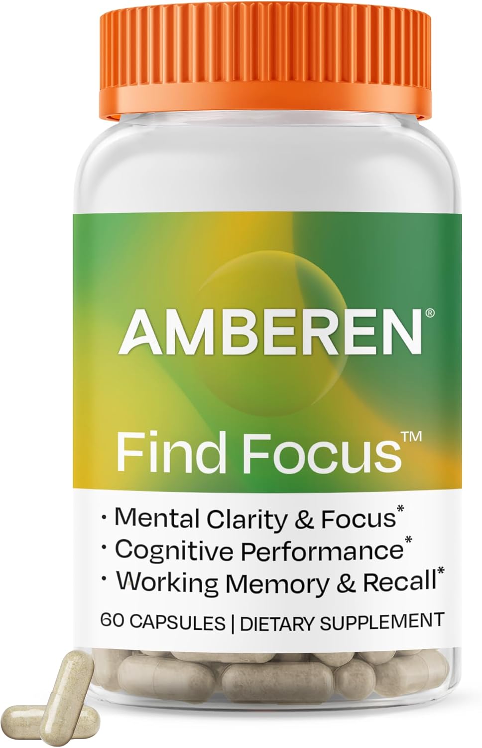 Amberen Find Focus, Menopause Supplement for Women, Clinically Proven Bacopa monnieri supports Mental Clarity, Focus, Cognition, Working Memory & Recall, Hormone & Soy Free, 60 Capsules, 30 Day Supply