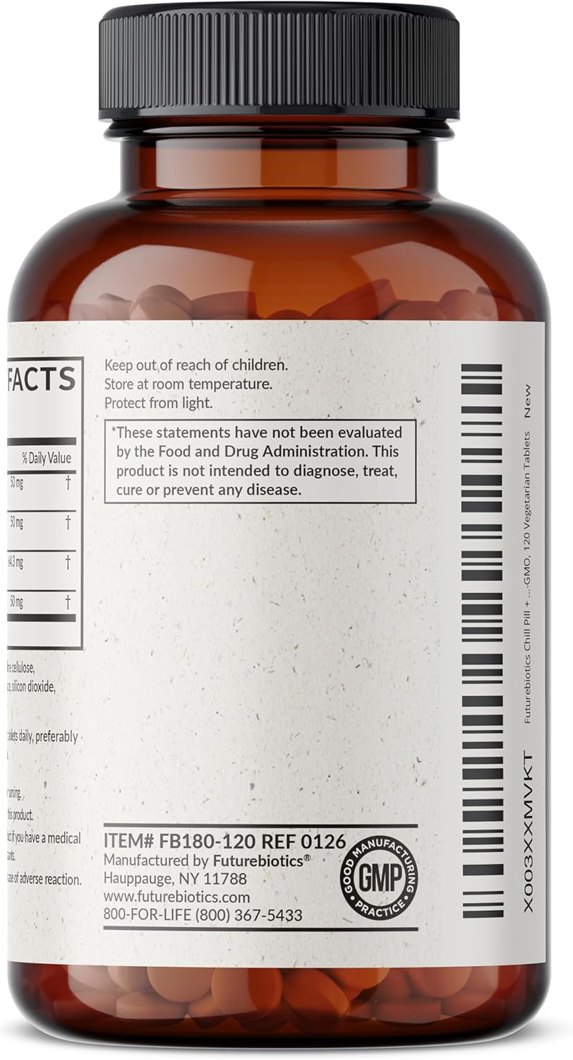Futurebiotics Chill Pill + Ashwagandha, Rhodiola, St. John’s Wort, & L-Theanine - Non-GMO, 120 Vegetarian Tablets - Image 5