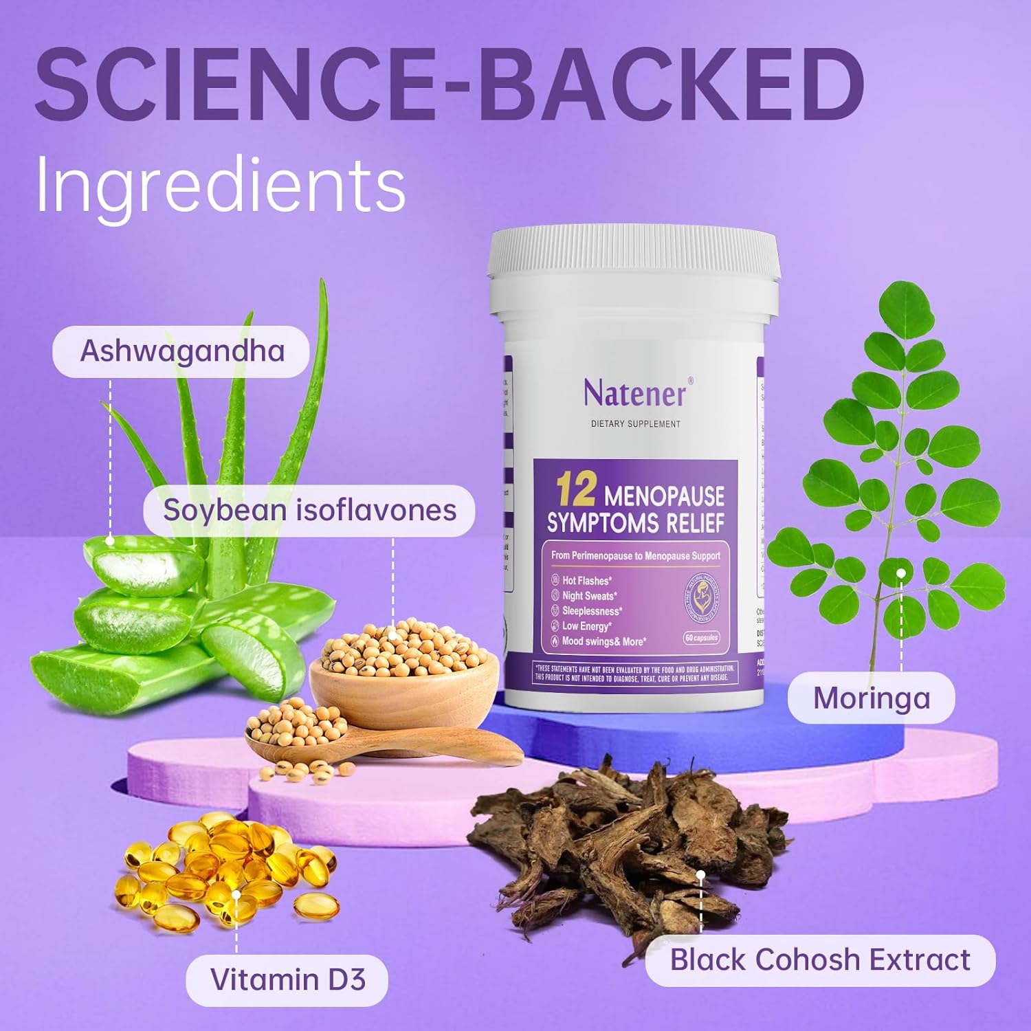 Menopause Supplement for Women, Relieves 12 Menopausal Symptoms* | Black Cohosh + Soy Isoflavones + Ashwagandha + Moringa | for Alleviate Hot Flashes*, Night Sweats*, Weight* & Mood Swings - Image 2