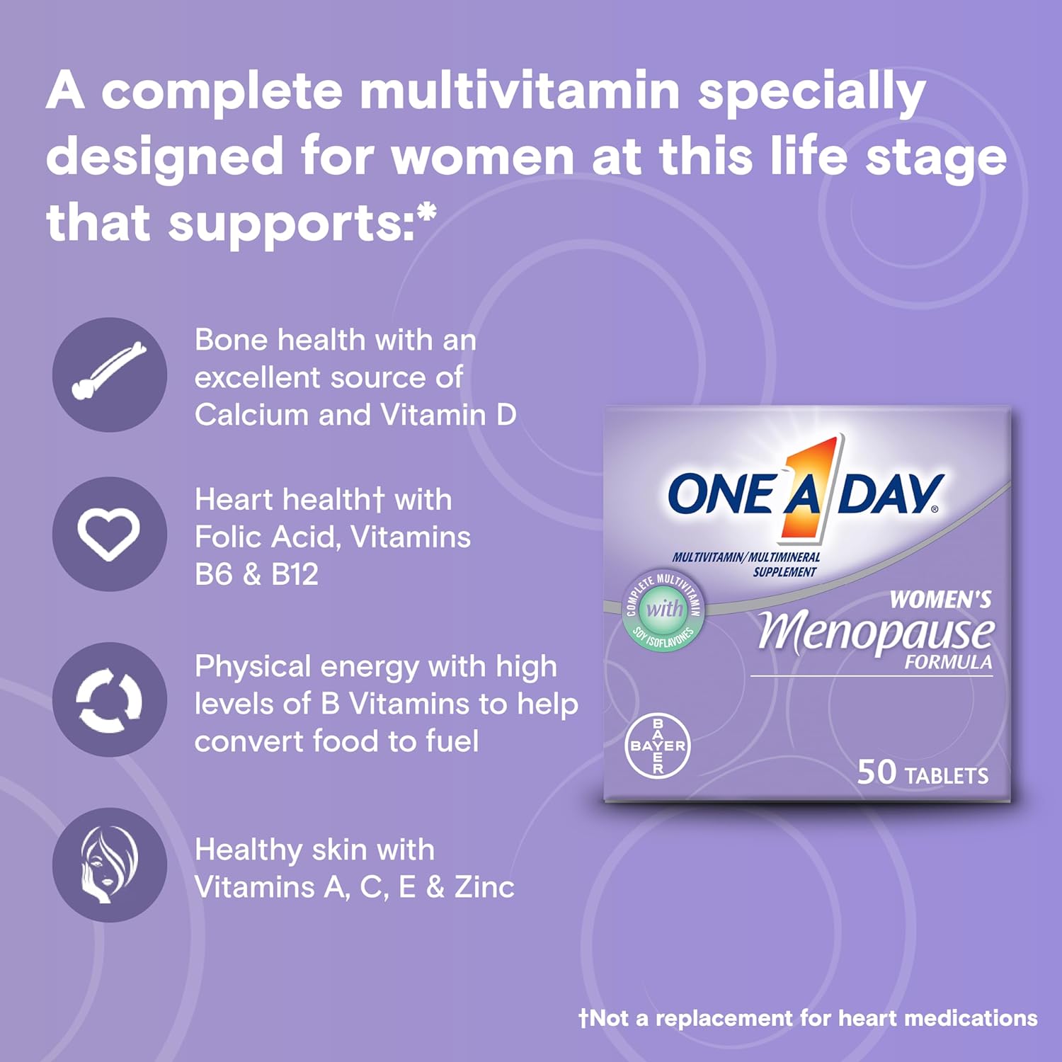 One A Day Women's Menopause Multivitamin with Vitamin A, Vitamin C, Vitamin D, Vitamin E and Zinc for Immune Health Support, Bone health, 50 Count (Packaging May Vary) - Image 4