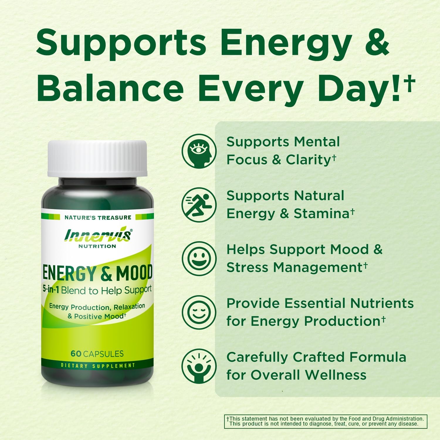 Caffeine Free Natural Energy Boost with Ashwagandha, Maca & Magnesium - Support Stress Relief, Focus & Mood - 60 Capsules by Innervis Nutrition - Image 2