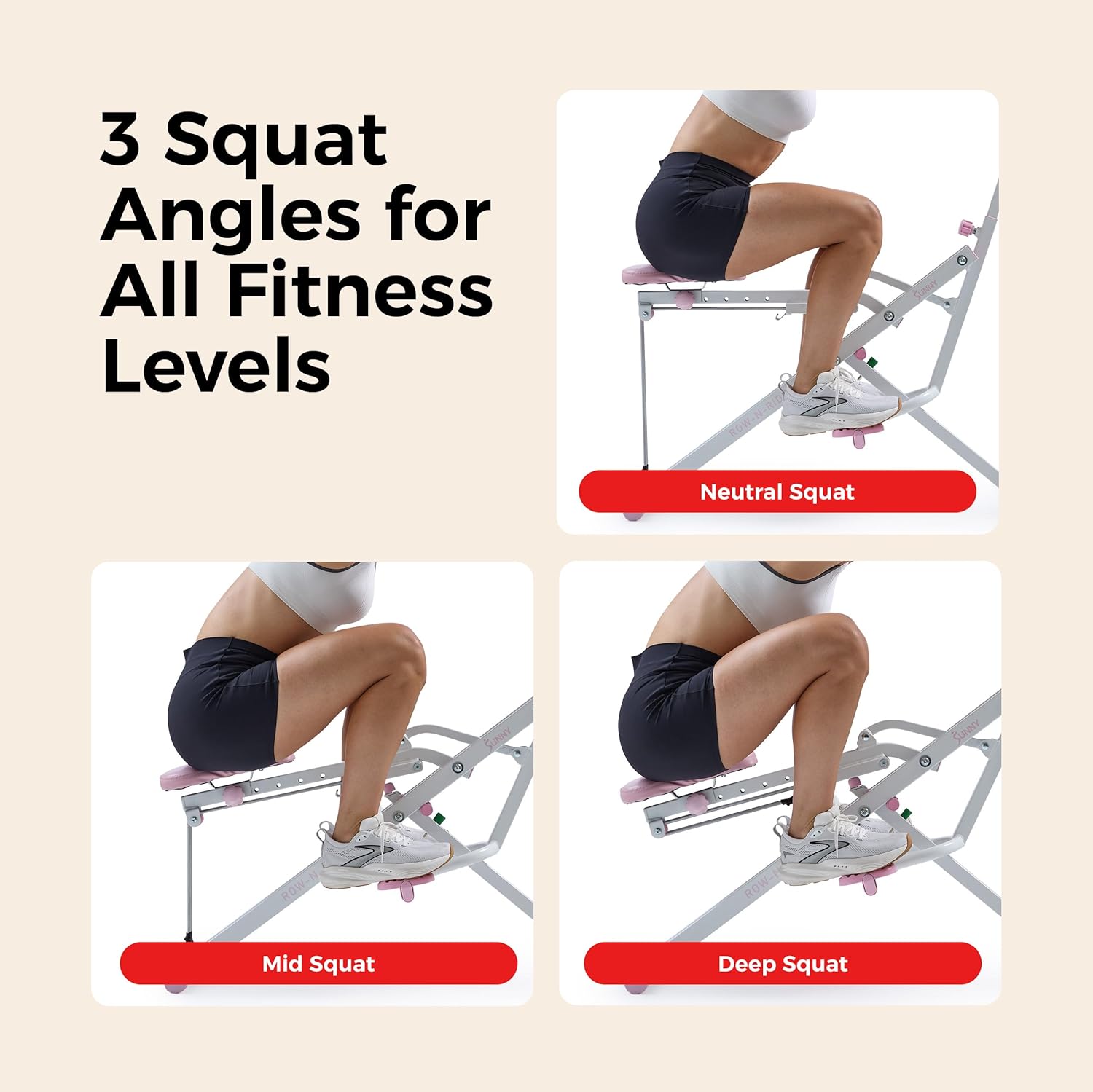 Sunny Health & Fitness Smart Row-N-Ride Glute & Leg Trainer, Foldable Squat Assist Rower with Exclusive SunnyFit App Connection - Image 5