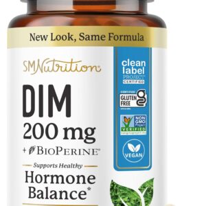 DIM Supplement 200 mg | Estrogen Balance for Women & Men | Hormonal Acne, Hormone Balance, Menopause & Antioxidant Support | Clean Label Project Certified, Vegan & Soy Free Diindolylmethane | 60 Ct.