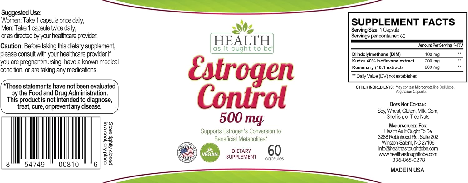 Health As It Ought To Be Estrogen Control Supplement | Physician Formulated Blend for Optimal Estrogen Metabolism | 60 Capsules - Image 2
