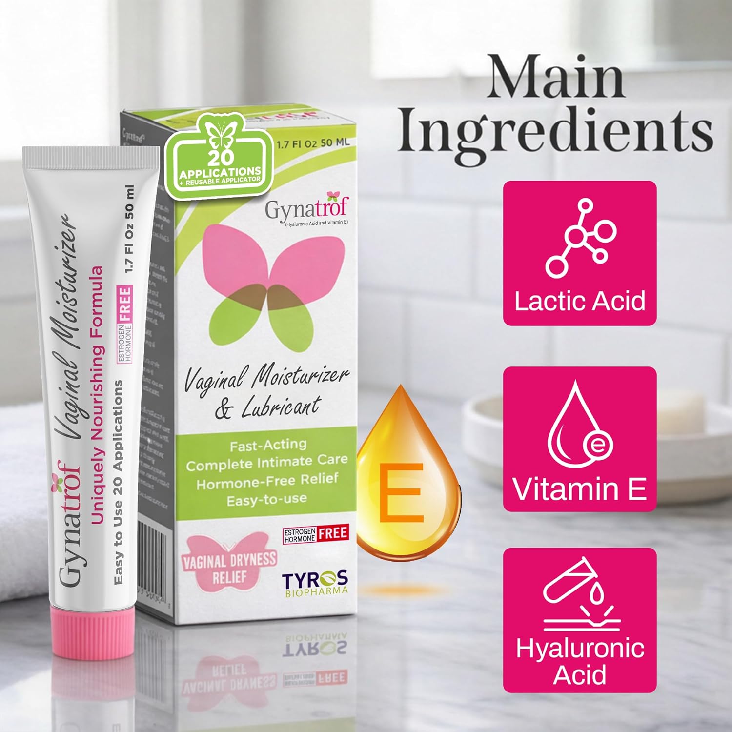 Gynatrof Vaginal Moisturizer, Long-Lasting for Vaginal Dryness & Irritation, Hormone-Free Hyaluronic Acid & Vitamin E Feminine Care, Daily Hydration For Intimate Feminine Care, 1.7 fl oz - Image 5