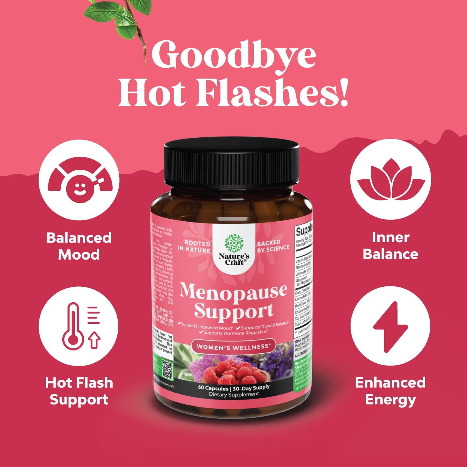 Natures Craft Complete Herbal Menopause Supplement for Women - Female Hormone Balance Capsules for Night Sweats Hot Flashes & Mood Swings with Dong Quai, Chaste Berry & Black Cohosh Root - 60 Count - Image 6