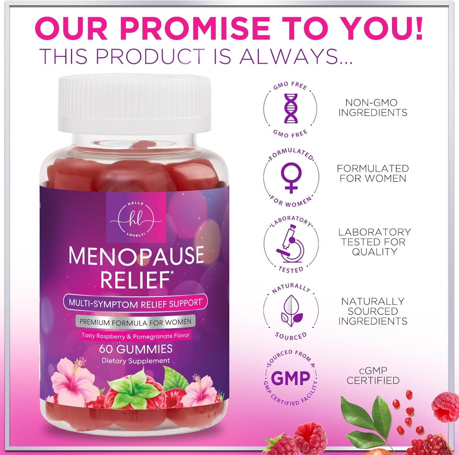 Menopause Supplements for Women - Complete Natural Mild Hot Flashes & Night Sweats Support, Multi Benefit Menopause Relief Gummy, Support for Balance & Energy, Gluten-Free & Non-GMO - 60 Gummies - Image 4
