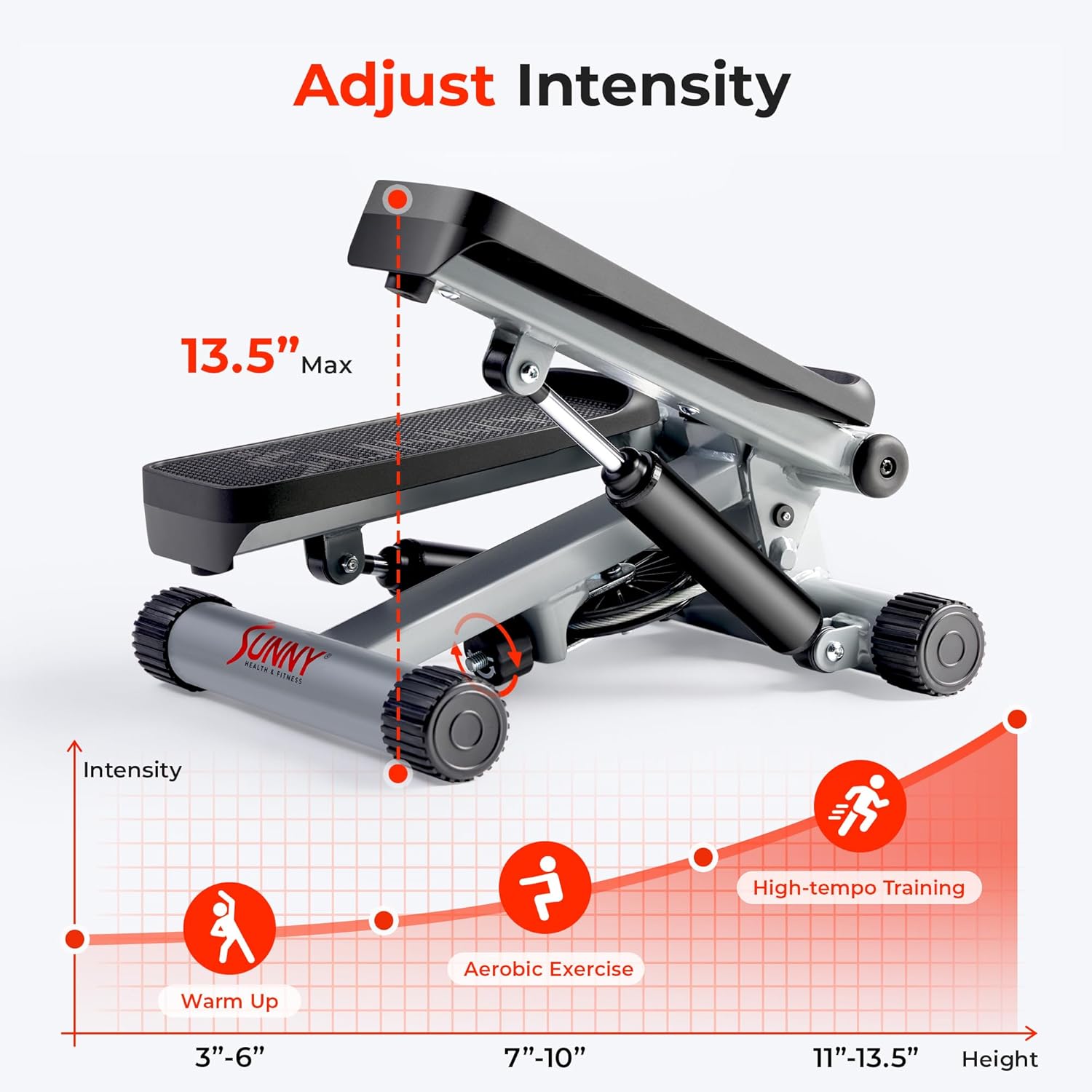 Sunny Health & Fitness Mini Steppers for Exercise at Home, Stair Step Workout Machine with Optional Resistance Bands, Full Body Cardio Equipment, Optional Free SunnyFit App Connection Smart Stepper - Image 3