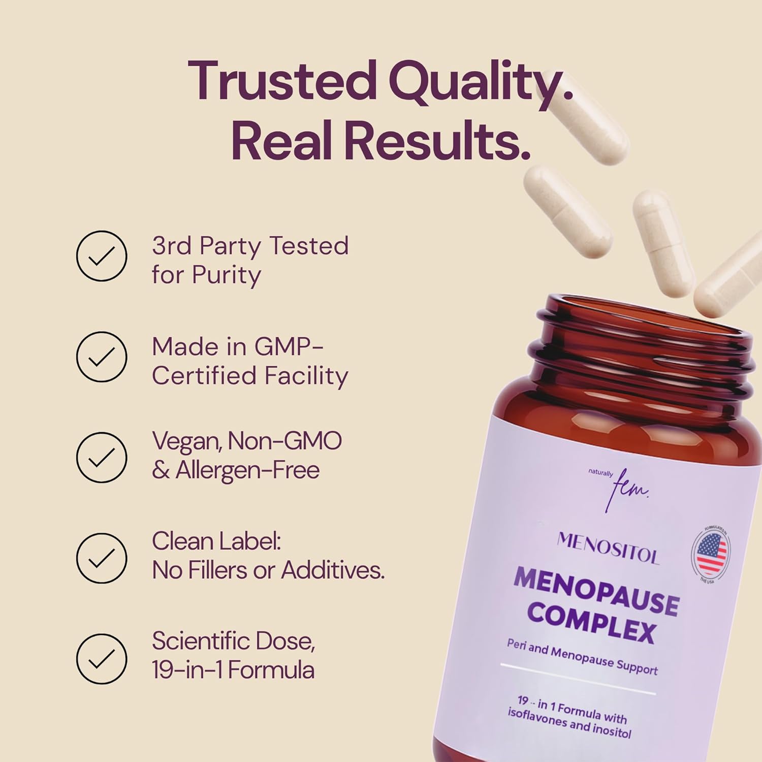 Inositol FEM Menositol 19-in-1 60Caps, Perimenopause & Menopause Supplements for Women Weight Loss with Myo-Inositol, D-chiro and Isoflavones, Control Metabolic Health, 100% Natural, Hormone, SoyFree - Image 8