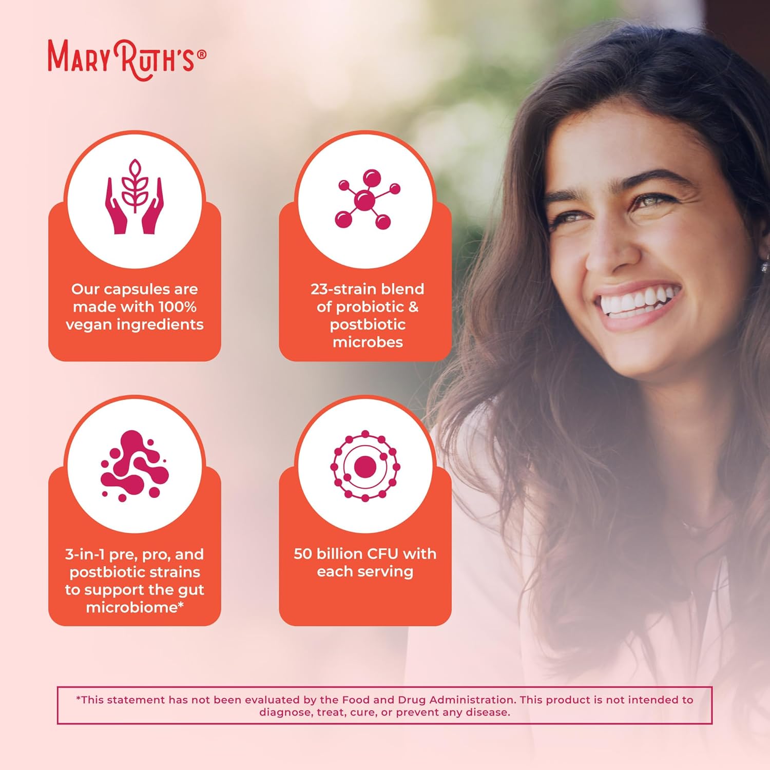 MARYRUTH'S 3-in-1 Daily Health Probiotics for Women | Hormone Support & Gut Health Supplement for Women | Women’s Probiotic | 50 Billion CFU | Vegan | 30 ct - Image 6