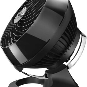 Vornado 460 Small Desk Fan with 3 Speed Settings, Adjustable Tilt Chrome Glide Bar, for Bedroom, Office, Home, Air Circulation up to 70 Feet, Quiet Table Fan, Black