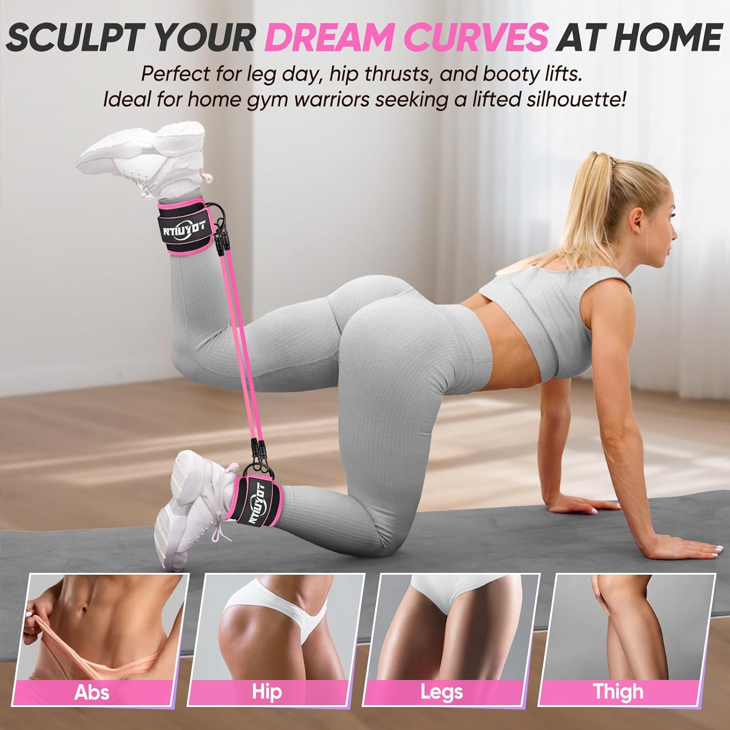 Ankle Resistance Bands with Cuffs, Workout Sets for Women, Resistance Bands for Working Out, Exercise Band for Leg Booty, Home Gym Workout Equipment, Ankle Weights Fitness Band Set - Image 3