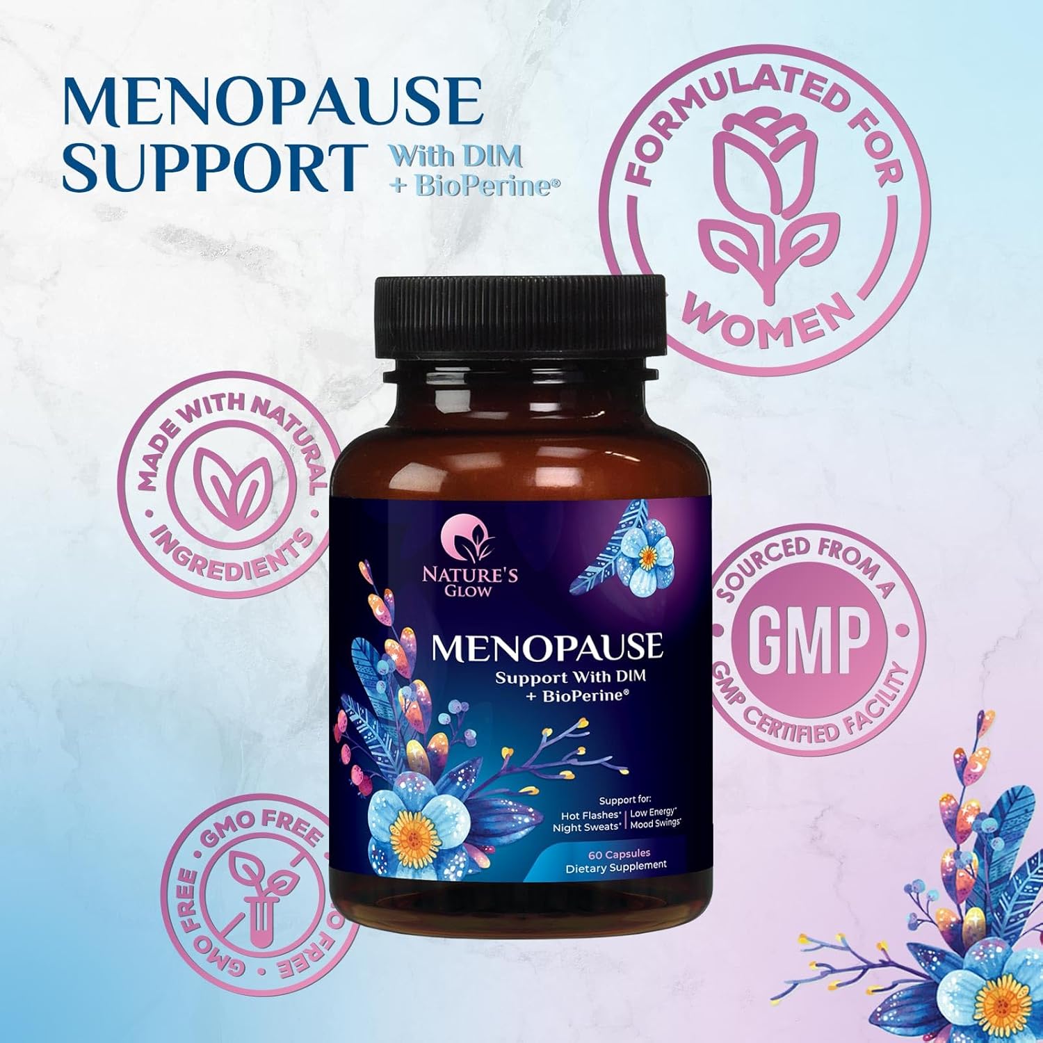 Menopause Supplements for Women - Natural Hormone Support with DIM, BioPerine & Broccoli Extract - Menopause Relief and Balance Antioxidant, for Hot Flashes and Night Sweats Support - 60 Capsules - Image 4