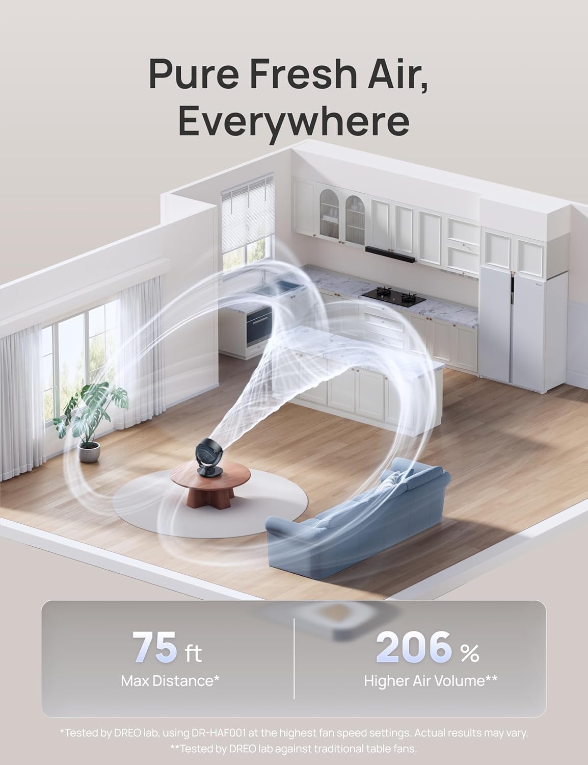 DREO Fan for Bedroom, 13-Inch Oscillating Table Air Circulator Fan for Whole Room, 120° Tilt Adjustment, 25dB Ultra-Quiet, 75ft Powerful Airflow, 4 Speeds Desk Fans with Remote for Home, Office - Image 3