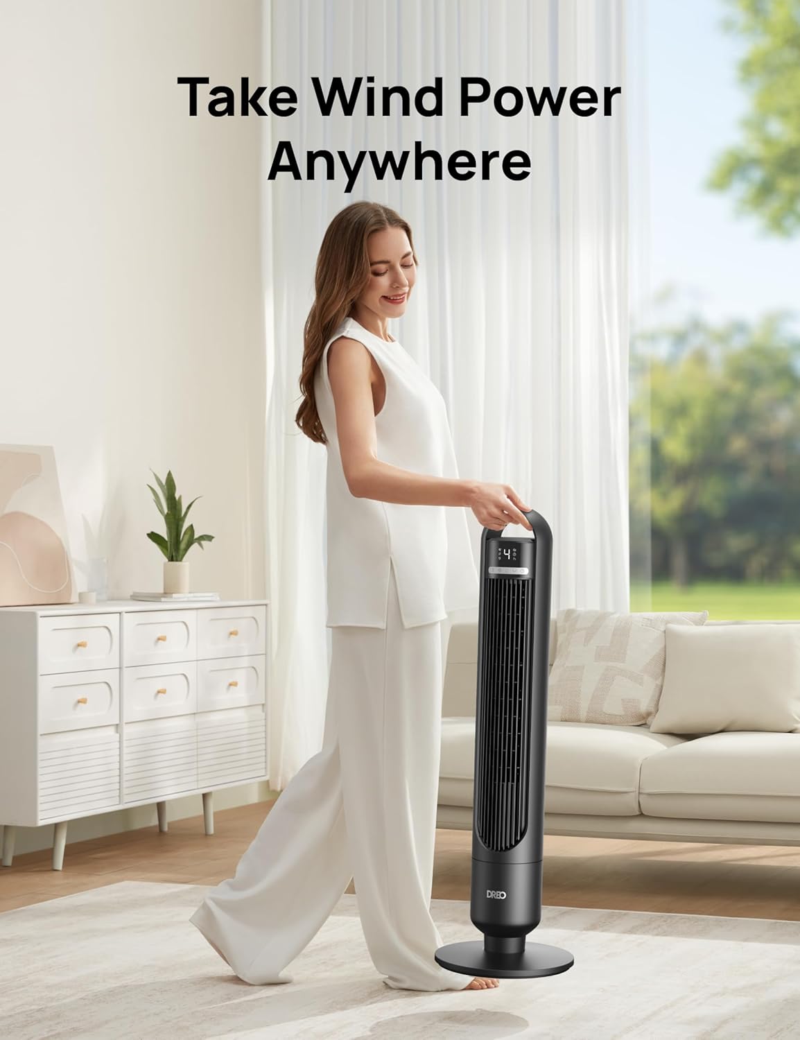 DREO Tower Fan for Bedroom, 90° Oscillating Standing Fans for Room with 4 Speeds, 3 Modes, 28dB Quiet for Sleep, 26ft/s Velocity, 8H Timer, Remote, Living Room, Office, Home, Black - Image 7