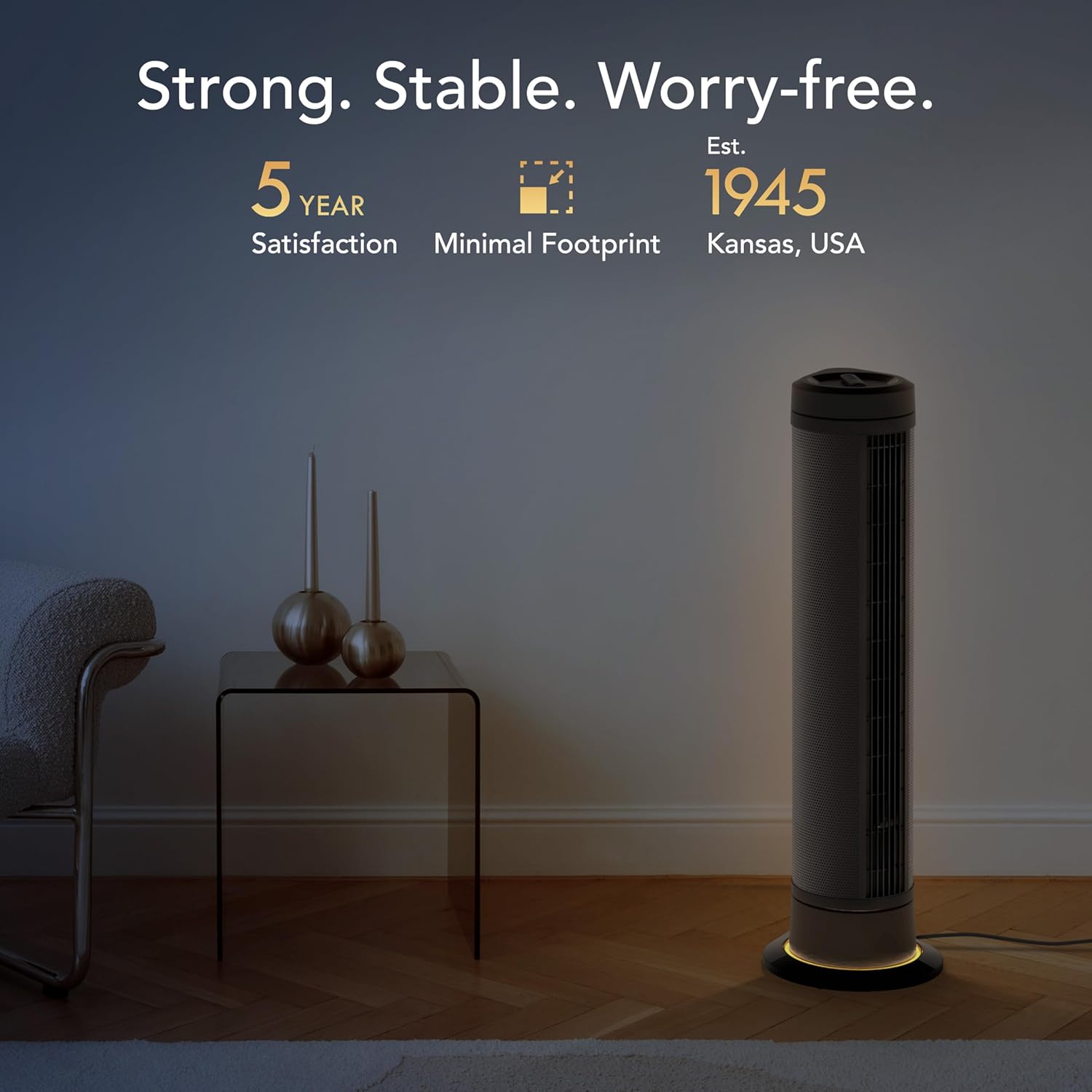 Vornado ARA® Oscillating Tower Fan with Ambient Light and Remote, 40 Inch, Quiet Powerful Standing Fan, 5 Speeds, Touch Control, Illuminated Air Circulator Fan for Bedroom and Home, Black - Image 7
