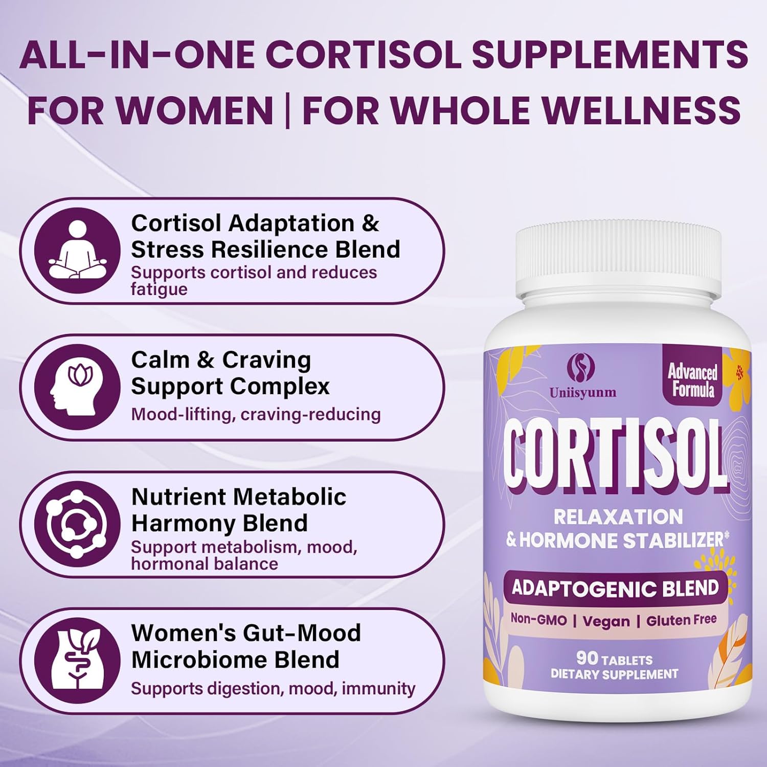 Cortisol Supplements for Women, 16 IN 1 Cortisol Detox for Women, with Magnesium, Ashwagandha, L-Theanine & Probiotics, Cortisol Reducer Manager for Hormone Balance, Mood & Digestion, 90 Tablets - Image 4