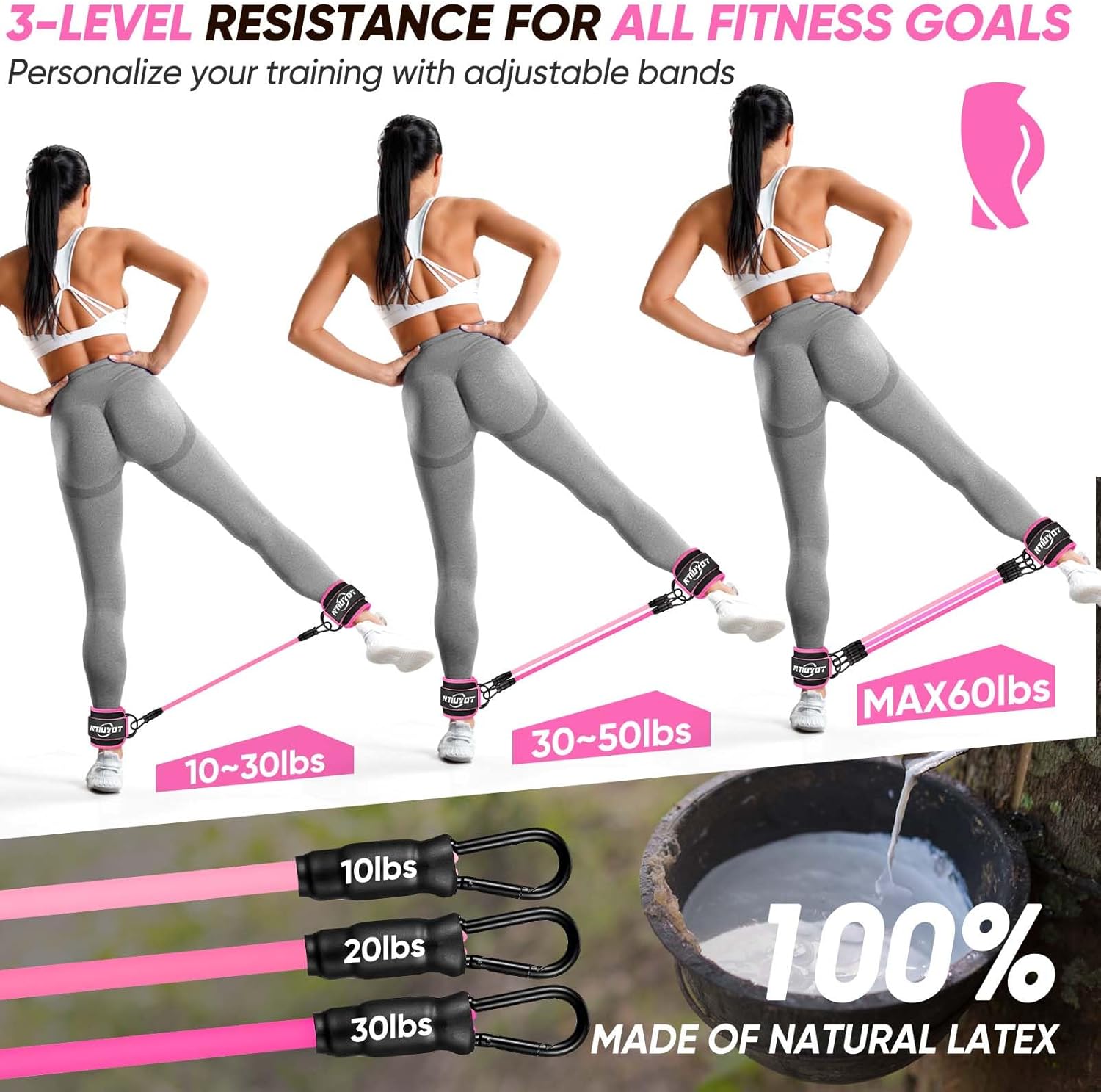 Ankle Resistance Bands with Cuffs, Workout Sets for Women, Resistance Bands for Working Out, Exercise Band for Leg Booty, Home Gym Workout Equipment, Ankle Weights Fitness Band Set - Image 4