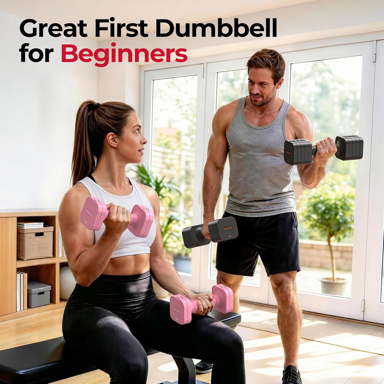 FEIERDUN DB3 5-in-1 Adjustable Dumbbell Set of 2, 12LBS/20LBS Hand Weights for Women, Men, 1s-Adjust Dual-Stable Dumbbell Set for Women Home Gym & Outdoor - Image 9