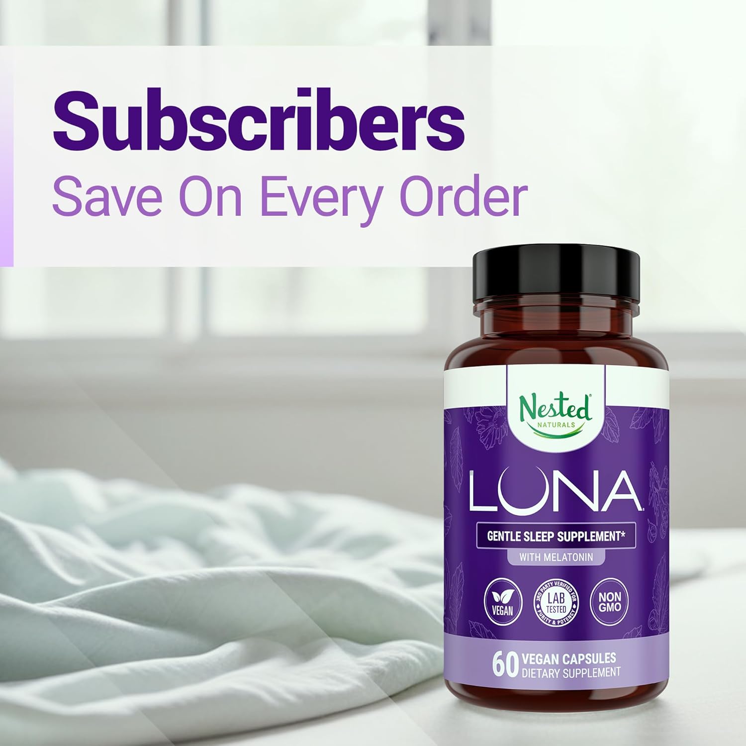 Nested Naturals Luna Sleep Aid - Non-Habit Forming Natural Sleeping Pills for Adults with Naturally Sourced Ingredients - Valerian Root, Melatonin, Chamomile, Lemon Balm, and More - 60 Vegan Capsules - Image 8