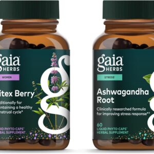 Gaia Herbs Vitex Berry, Support Hormone Balance for Women & a Healthy Menstrual Cycle*, 60 Phyto-Caps - Ashwagandha Root, Stress Relief & Sleep Support Supplement*, 60 Phyto-Caps - Bundle