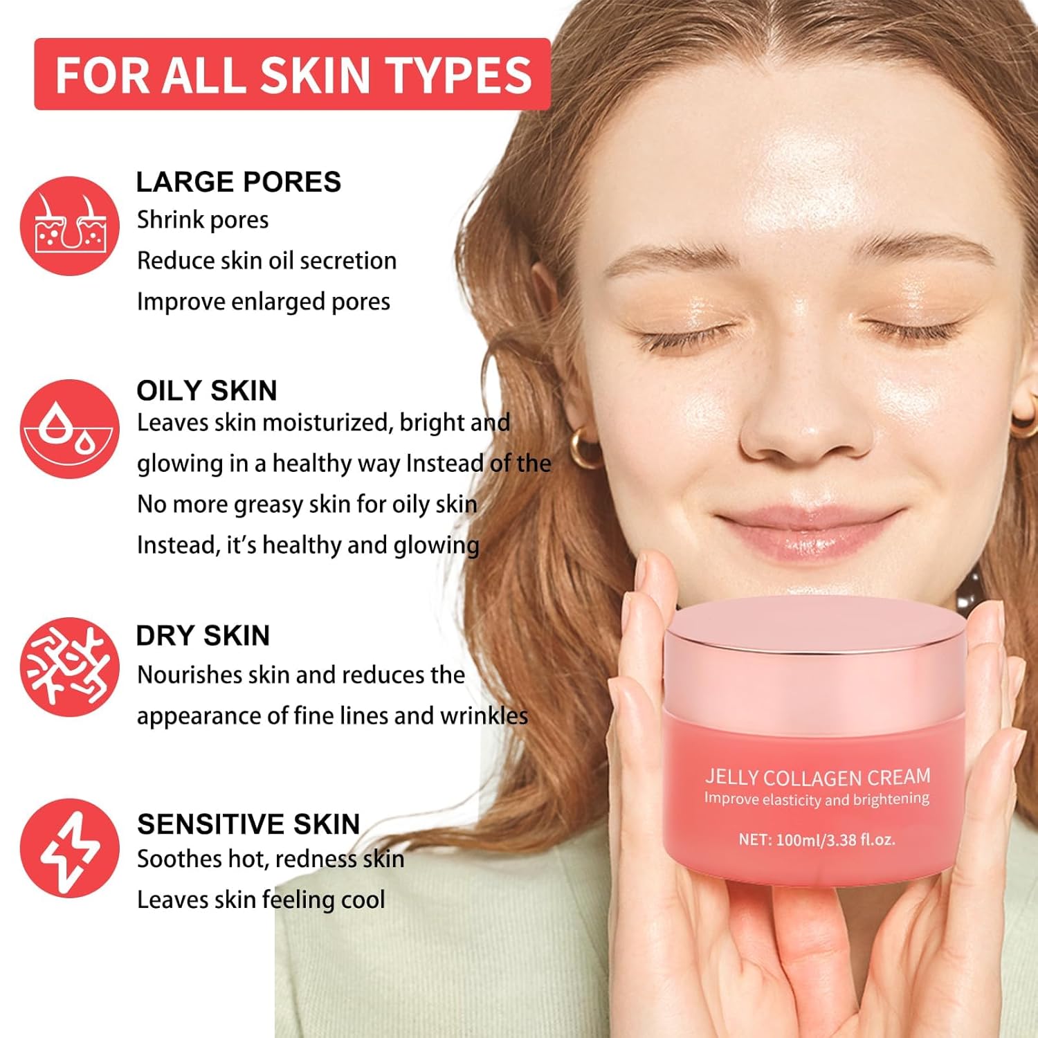 Collagen Jelly Cream - Contains Niacinamide & Freeze Dried Hydrolyzed Collagen -Elasticity & Hydration - Reduce Fine Lines & Dullness - Korean Glass-Shiny Skin Suitable for All Skin Types (3.38 Fl.Oz) - Image 3