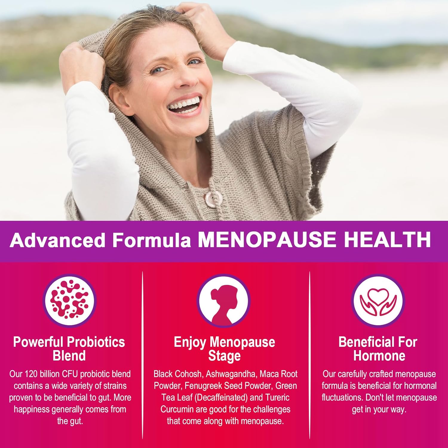 Menopause Supplements for Women, 120 Billion CFU Menopause Probiotics for Women, All-Natural Probiotic for Hot Flashes Menopause, Night Sweats, Mood Swings, Gut and Hormone - 60 Herbal Capsules - Image 5